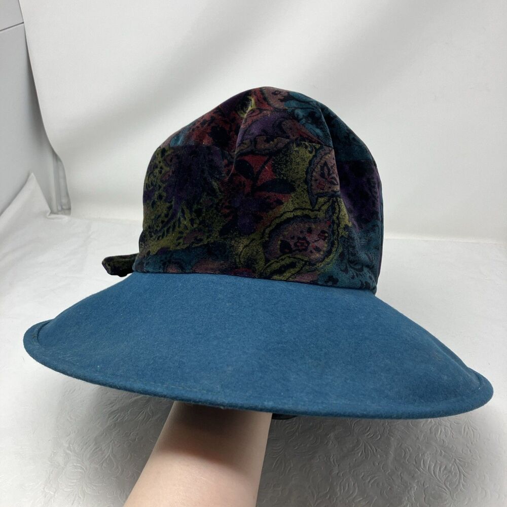Eric Javits Hat Velvet Velour Bucket Felt Wool Wide Large Brim VTG Boho Teal - Picture 2 of 8